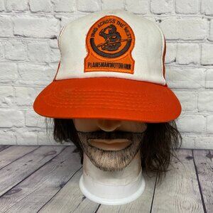 Vintage Trucker Hat Mesh Cap Snapback Orange Plains Motor Inn Across The West